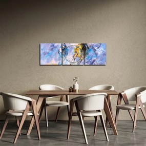 Futó lovak képe, olajfestmény (órával) (90x30 cm)