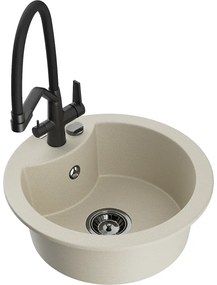 Mexen Diego egymedencés gránit mosogató Duo konyhai csappal, bézs - 6512-69-671701-70-B