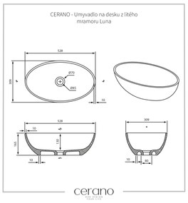 Cerano Luna, öntött márvány munkalap mosogató 528x309x165 mm, fekete matt, CER-CER-WB19B