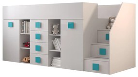 Kombinált gyerekágy 90 cm Toreno 3 (fehér + fényes fehér + fényes türkiz fogantyúk) (J). 1083332