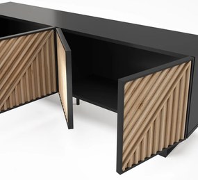 Fekete-natúr színű TV-állvány tölgyfa dekorral 161x55x35 cm Alana – Marckeric