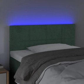 sötétzöld bársony LED-es fejtámla 90x5x78/88 cm