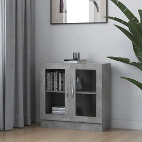 betonszürke szerelt fa vitrinszekrény 82,5 x 30,5 x 80 cm