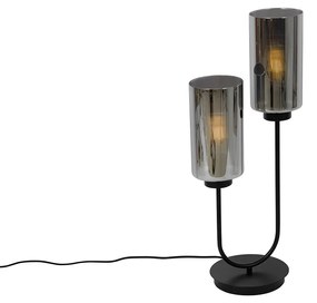 Art Deco asztali lámpa fekete füstüveggel 2-lámpás - Laura