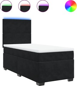 vidaXL fekete bársony rugós ágy matraccal 80 x 200 cm