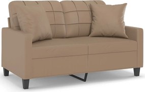 vidaXL 2 személyes cappuccino színű műbőr kanapé díszpárnákkal 120 cm