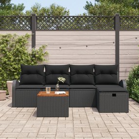 6 darabos kerti kanapé szett párnákkal fekete polyrattan