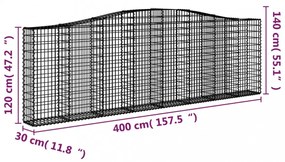 vidaXL 3 db íves horganyzott vas gabion kosár 400x30x120/140 cm