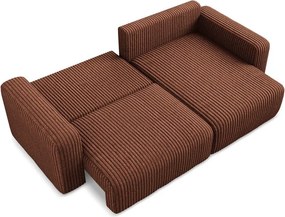 Terrakotta színű kordbársony kinyitható-tárolóhelyes sarokkanapé (jobb oldali-heverő résszel) Kona – Makamii