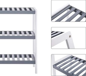 Bambusz cipőtartó, 3 szintes tárolópolc,  70 x 26 x 55 cm, fehér és szürke