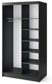 PRESCO 2 tolóajtós ruhásszekrény, 120x220x60, fekete