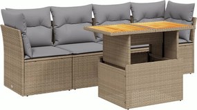 vidaXL 5 részes bézs polyrattan kerti ülőgarnitúra párnákkal
