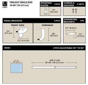 Acél bővíthető függönykarnis 76 - 213 cm Twilight – Umbra