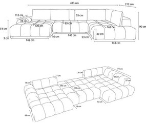 Sötétkék zsenília kinyitható-tárolóhelyes sarokkanapé (bal oldali-U alakú) Everest – Bobochic Paris