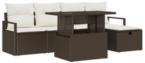 6 darabos Kerti Kanapészett Párnákkal Barna Poly Rattan, 2 személyes Kerti Kanapé Tárolóval &amp; Párnákkal Barna Poly Rattan