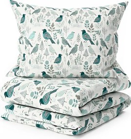 Pamut ágynemű LEAFBIRD POLY fehér-zöld Ágyneműhuzat mérete: 2 db 70 x 90 cm | 200 x 220 cm