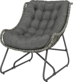 Outsunny rattan fotel vastag párnával, acél vázú polyrattan kültéri karosszék, 120 kg teherbírás, kerti szék teraszra, erkélyre - sötétszürke | Aosom