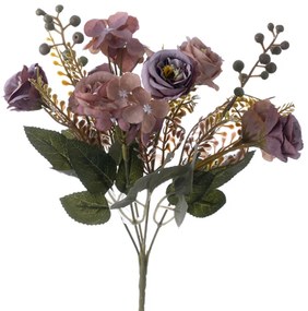Rózsás hortenzia selyemvirág csokor, 30cm magas - Lila