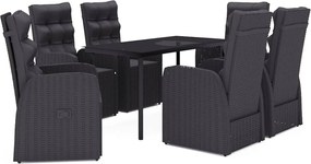 vidaXL 7 részes fekete kerti étkezőgarnitúra párnákkal