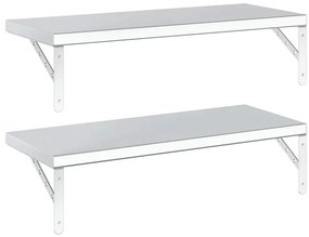 2 db ezüstszínű rozsdamentes acél fali polc 75 x 30 cm