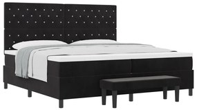 Box spring ágy matraccal és padal fekete 200x200 cm velúr