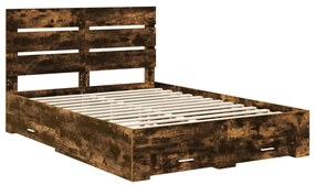 vidaXL Ágykeret fiókkal fejtámlával Füstölt tölgy 150 x 200 cm Faanyag