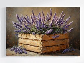Vászonkép Canvas Dekoráció Fa Doboz Virágok Levendula 60x40