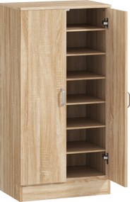 HOMCOM 2-Door Shoe Cabinet with 6 Adjustable Shelves, Soft-Close Doors, Stores up to 14 Pairs, Natural Wood Finish (55 x 35 x 108 cm) | Aosom