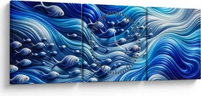 Kép – Halak a hullámokban (órával) (90x30 cm)