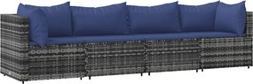 vidaXL 4 részes szürke polyrattan kerti ülőgarnitúra párnákkal