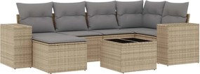 vidaXL 7 részes bézs polyrattan kerti ülőgarnitúra párnákkal