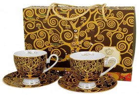 Porceláncsésze+alj, 220ml, Golden Line,2 személyes, dobozban, Klimt: Életfa