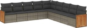 vidaXL 9 részes szürke polyrattan kerti ülőgarnitúra párnákkal