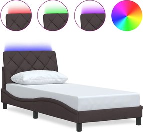 vidaXL sötétbarna szövet ágykeret LED-ekkel matrac nélkül 80x200 cm