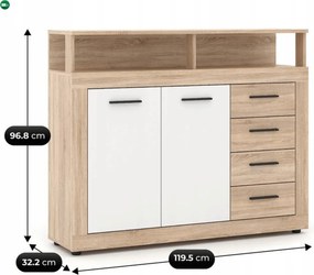 BLAGO MIDI A komód 119,5 cm, sonoma tölgy/fehér