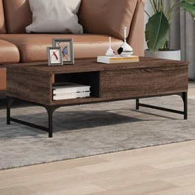 Barna tölgy színű szerelt fa és fém dohányzóasztal 100x50x35 cm