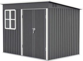 Outsunny Fém Szerszámtároló 4,13 m², 260 x 177 x 190 cm Ablakos Tetős, Zárható Ajtós, Időjárásálló Kertiház Kültéri Kert Szerszámtároló Szekrény Hátsó