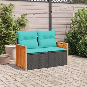 kétszemélyes fekete polyrattan kerti kanapé párnákkal