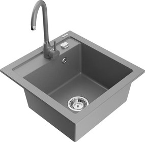 Mexen Vito gránit egykamrás mosogató Telma konyhai csapteleppel, szürke - 6503-71-670200-71