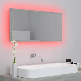 betonszürke akril LED-es fürdőszobatükör 90x8,5x37 cm
