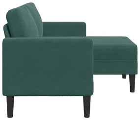 sötétzöld bársony 2 üléses kanapé L-alakú kanapéval 125 cm