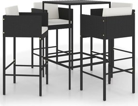 vidaXL 5 részes fekete polyrattan kerti bárszett párnákkal