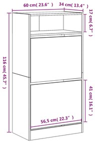 fekete szerelt fa cipőszekrény 60x34x116 cm