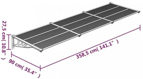 fekete és átlátszó polikarbonát ajtóelőtető 358,5 x 90 cm