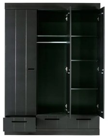Connect fekete borovi fenyő ruhásszekrény borovi fenyő konstrukcióval, szélesség 140 cm - WOOOD