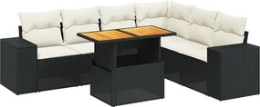 vidaXL 7 részes fekete polyrattan kerti ülőgarnitúra párnával