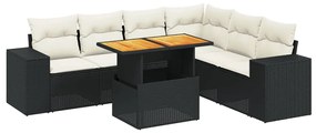 vidaXL 7 részes fekete polyrattan kerti ülőgarnitúra párnával