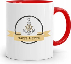 Piros Horgász Bögre A Tenger Hív! Ajándék fényképes nyomattal