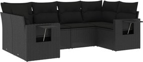 vidaXL 6 részes fekete polyrattan kerti ülőgarnitúra párnákkal