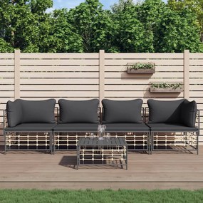 5 részes antracitszürke polyrattan kerti ülőgarnitúra párnákkal